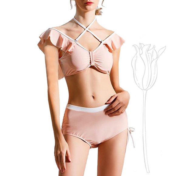 Other - AONIHUA - Pink Crisscross Ruffle Bikini XL